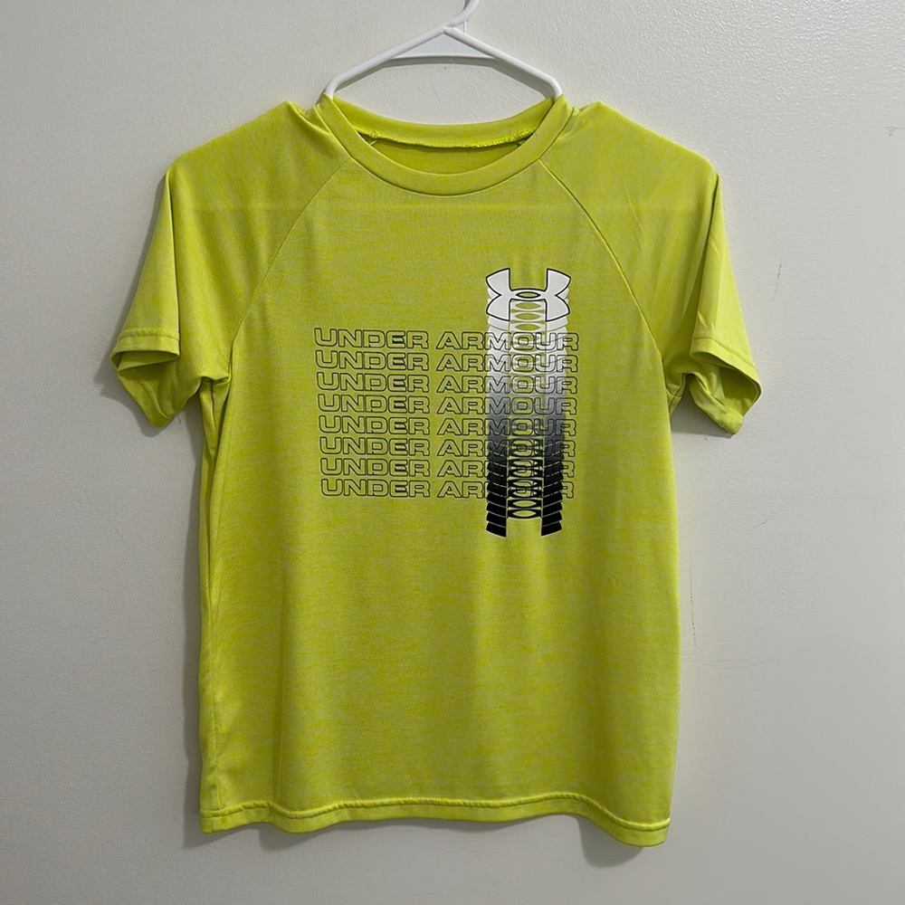Under Armour Yellow Black White Heat Gear Short Sleeve Tee Boys Youth Large
